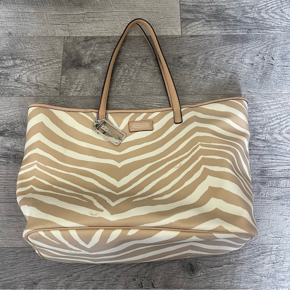 Coach Beige Parker Metro Zebra Tote!